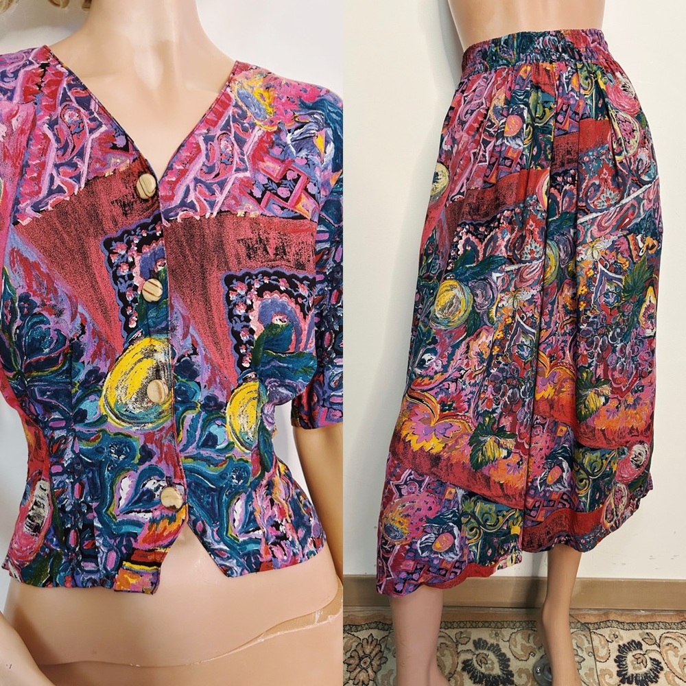 Vintage 1980s Abstract Print Two-Piece Size XS/S
